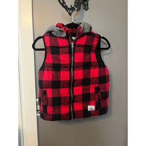 H&M boys size 8 10 red black buffalo plaid vest coat jacket